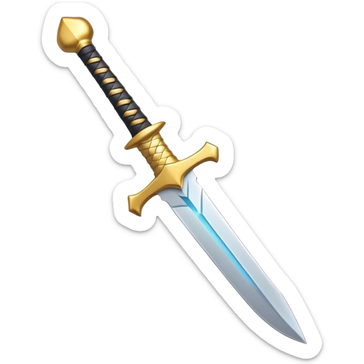 Clash of Clans aesthetic: Cinematic Playful Pixel 3D isometric  Sword Emoji, rendered in a 3D vector-style similar to standard emojis with minimal shading and bold, simplified shapes. A compact, distinct form with signature details, softly glowing with a pixelated adventure charm. Simplified yet unmistakably iconic, highly detailed and consistent, glowing with a soft radiance and high shine. Stylized with a touch of classic pixel-art charm and a soft glowing outline, capturing the essence of a beloved gaming relic with a friendly, playful manner! sticker