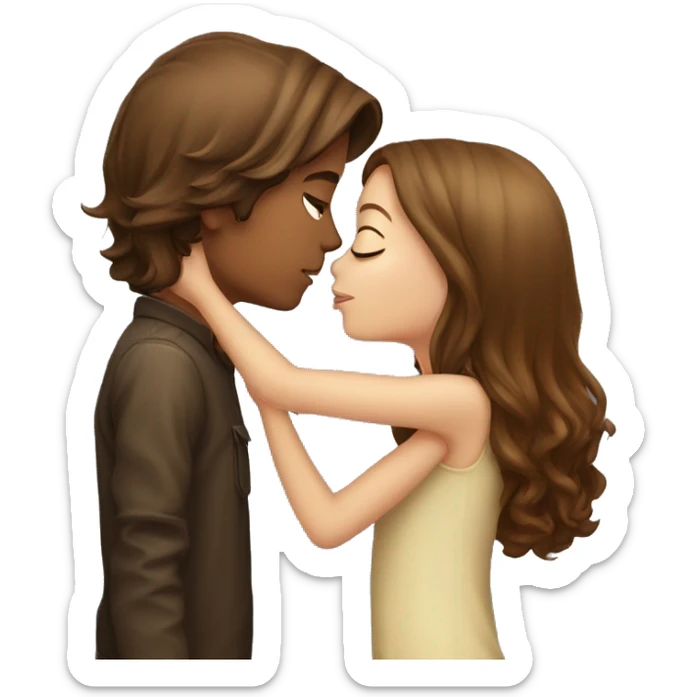 Girl whit long brown hair kiss boy whit glass sticker