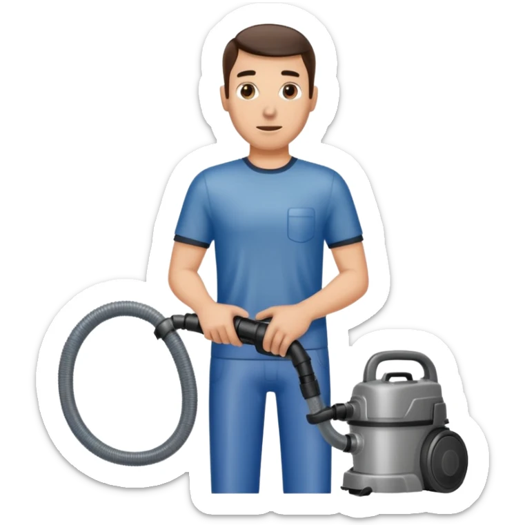 técnico de limpieza hombre sujetando la manguera de una aspiradora de agua sticker