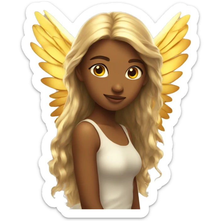big wings, sun, gold, Beautiful, fairy, long hair sticker