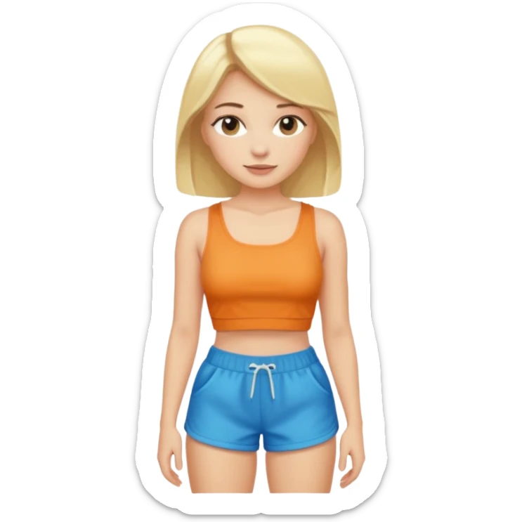 Haz una mujer,rubia,de piel blanca y con short y playera corta sin mangas con cara sexy sticker