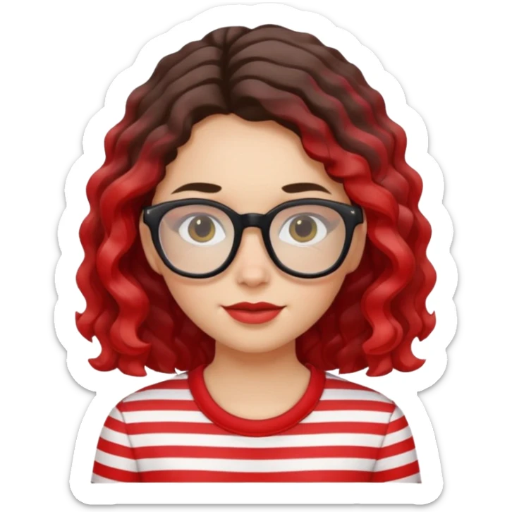 niña con pelo ondulado con una polera de tiras rojas y lentes negros  sticker