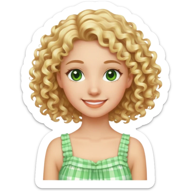 smiling girl with blonde curly hair and Green eyes in summer dress sticker