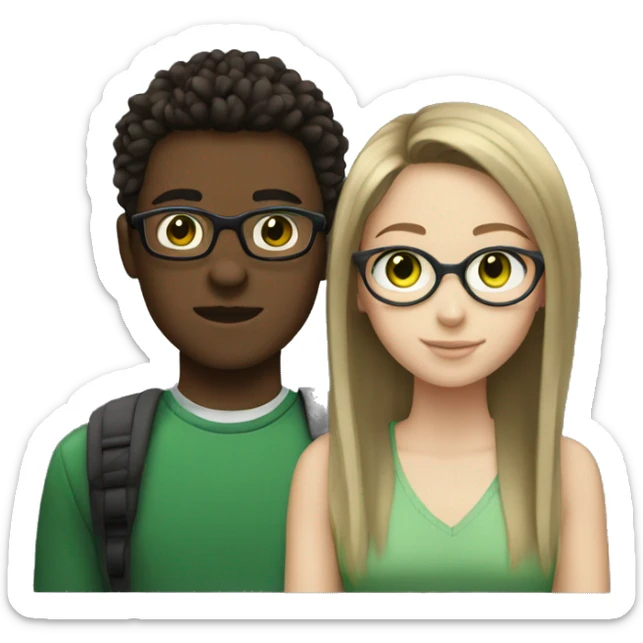 teen couple with glasses (white girl with brown hair green eyes) (black male with spiky hair) sticker