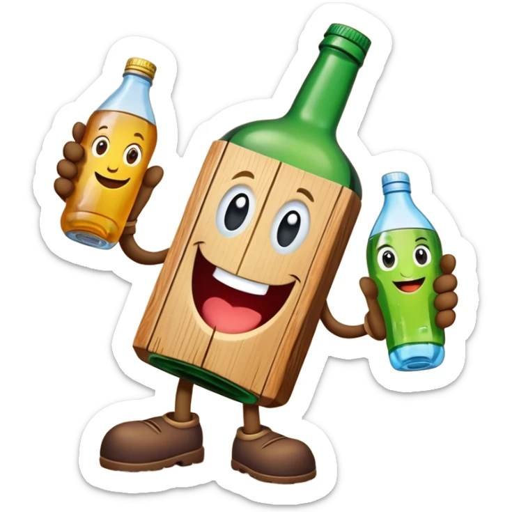 Quiero que me hagas una mascota para mi proyecto, debería científica. El nombre de mi proyecto es ECOWOOD. Y pues qué es el eco, es una madera con eco sostenible a base de plástico reciclado, o sea que está relacionado con el plástico y la maderal q sea una mascota como las de hacen en colegios( que esté relacionado con botellas pet y madera) sticker