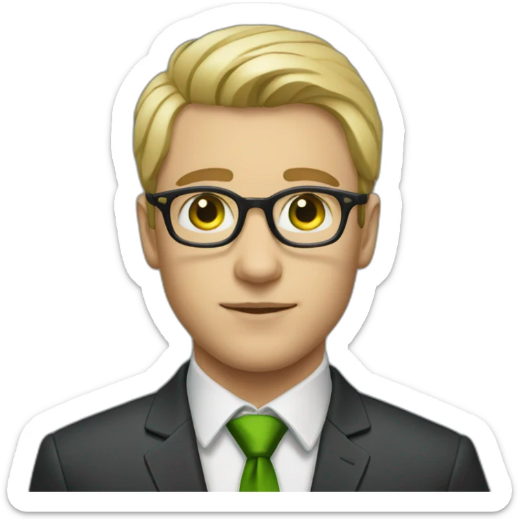 blond short hair man with glasses and green eyes in a suit portrait sticker