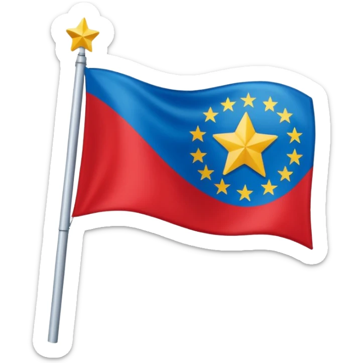 Bandeira vermelha, com um retângulo branco na diagonal cortando toda a bandeira, e uma estrela azul no centro sticker