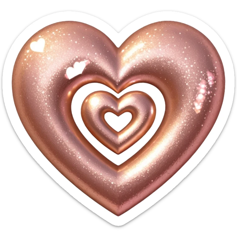 Edit the glittery gold color heart to a glittery rose gold color heart with a subtle gradient and no border. Keep the background transparent. Maintain the glittery texture and subtle gradient effect in rose gold tones sticker