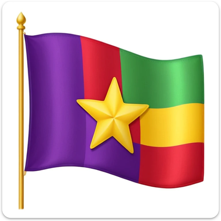 A flag with vertical purple, yellow, and green stripes and a red star in the center. sticker