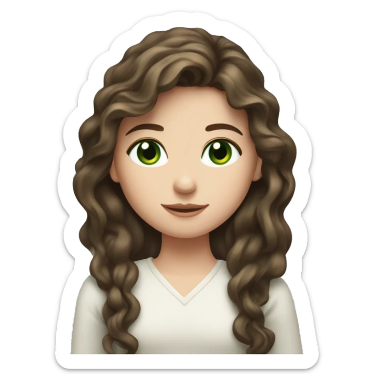Brunette girl with wavy long hair, white skin, Europe race,green eyes sticker