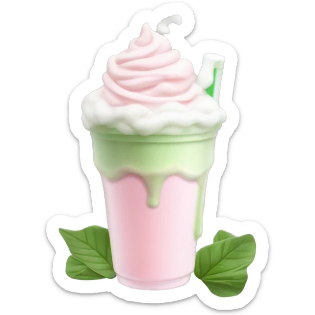 Clear tumblr cup with light pink drink, matcha foam, and whip cream on top sticker