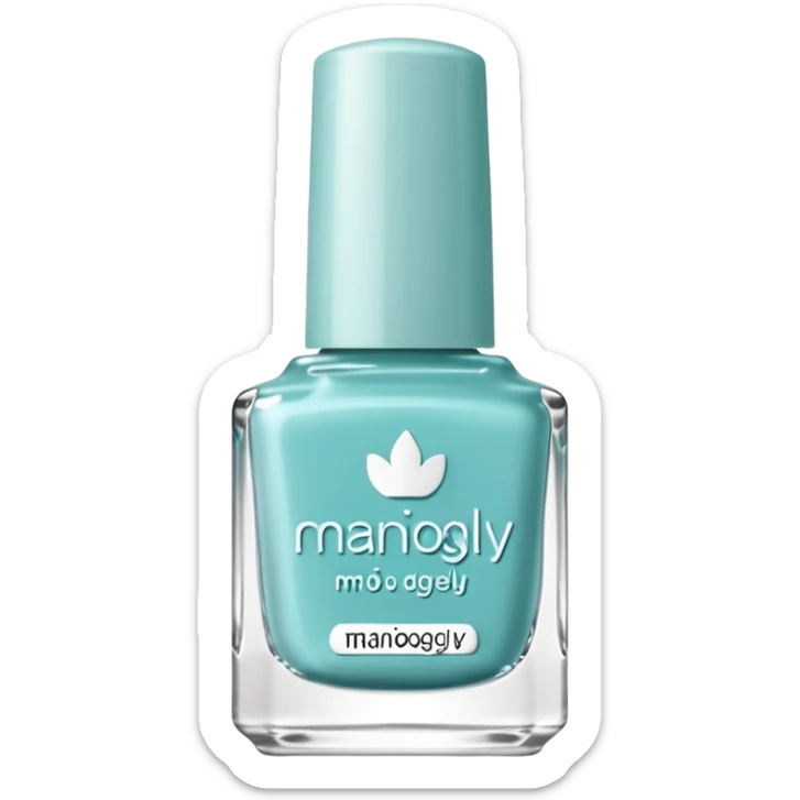 Brand name  " Maniogly " on label of pale turquoise nail polish bottle sticker