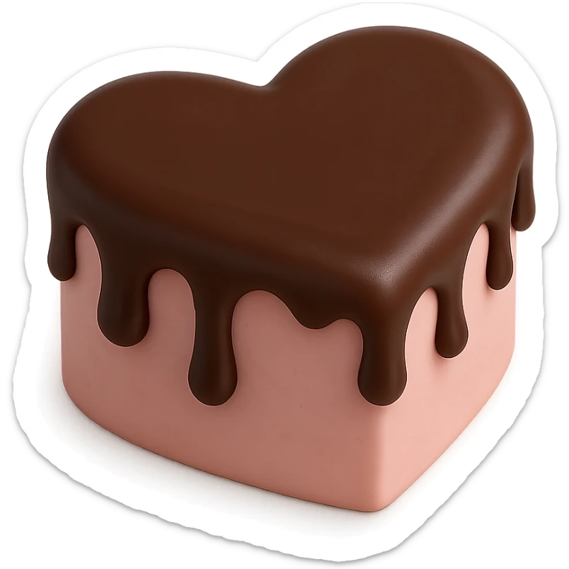 heart-shaped fondant cake with chocolate ganache sticker