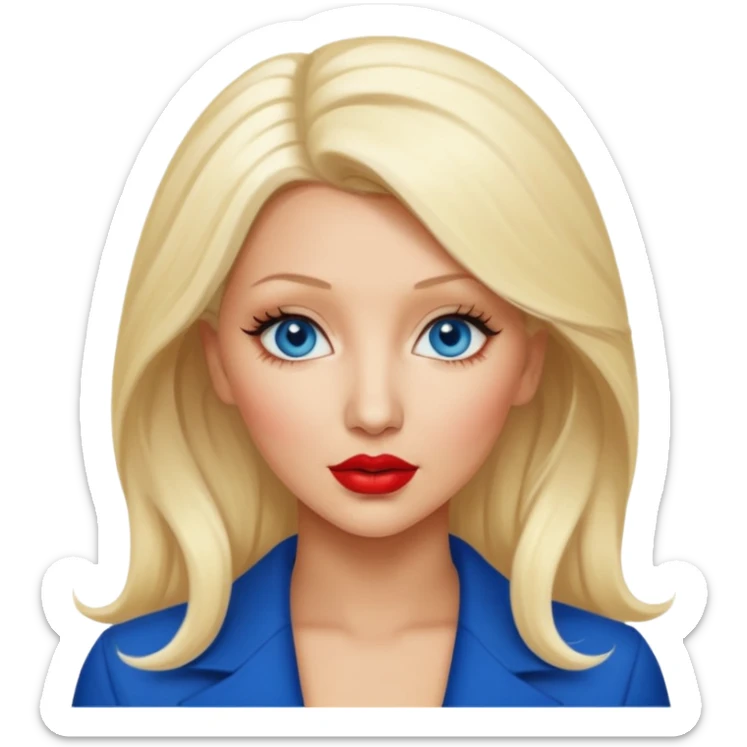 Christina Aguilera blonde hair, blue eyes, red lip sticker
