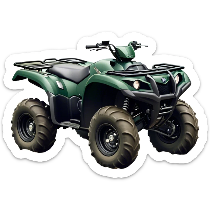 Yamaha Grizzly 700 (2019) – Cinematic-realistic Yamaha Grizzly 700 ATV, its dark green frame tearing through muddy trails. no rider sticker