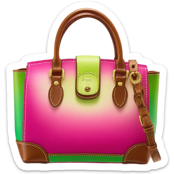 Realistic hot pink to lime green ombre Dooney and Bourke satchel purse without strap. sticker