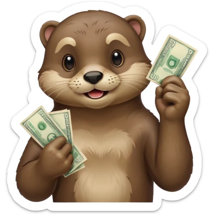 generate a take my money otter emoji, similarly to the futurama phlipp emoji. with philipp holding some banknotes in his fist high sticker