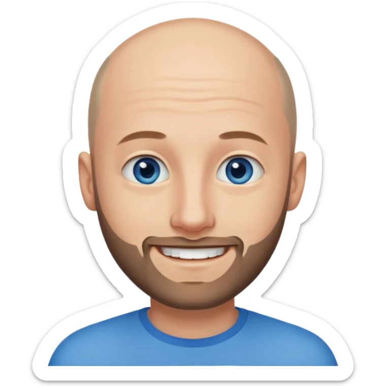 homme yeux bleus presque chauve et une barbe courte moins de chevaux et sourir sticker