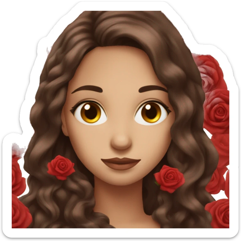 Beautiful, rose, red, flowers in hair, long dark brown hair, fair skin sticker