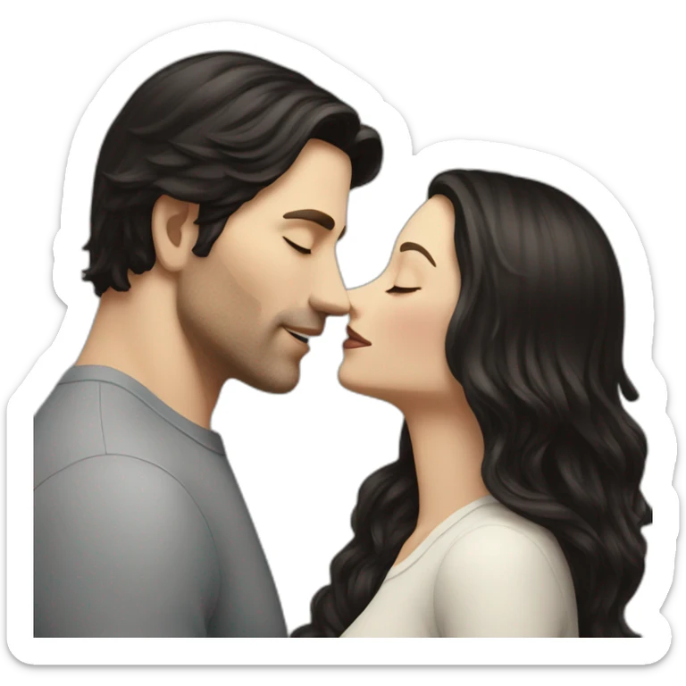 White Man with dark hair kissing white woman with long dark hair sticker