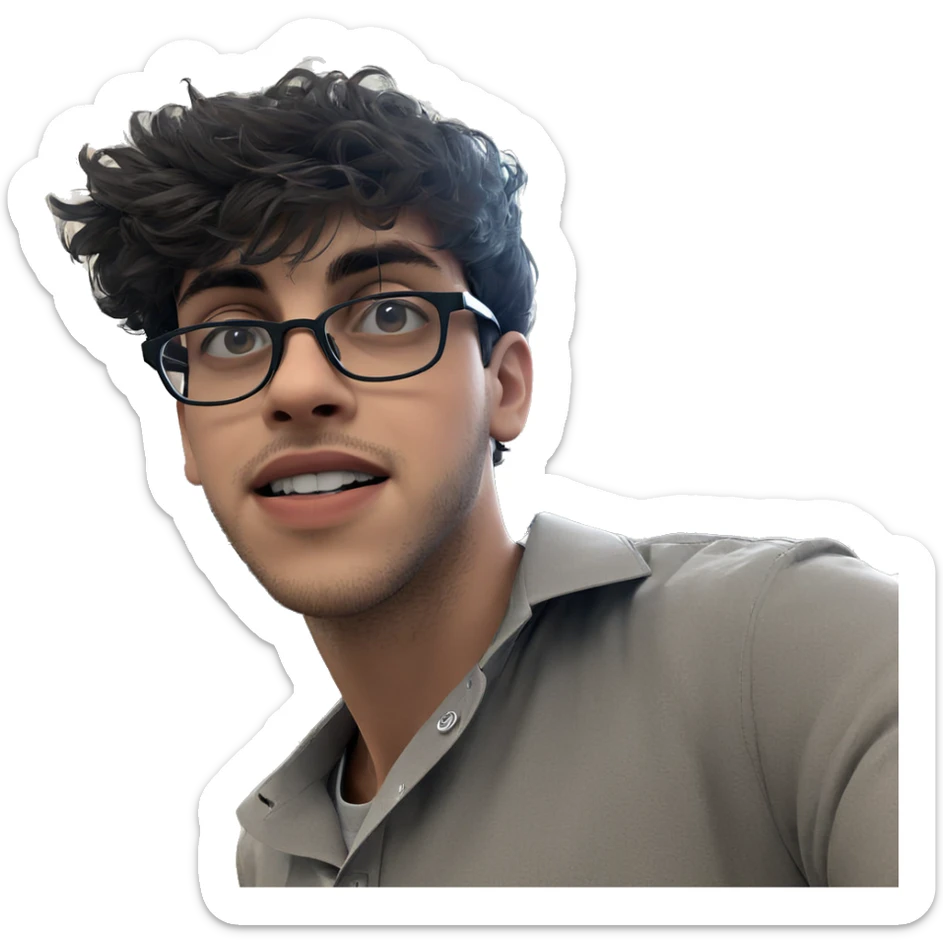 male with glasses indoors sticker