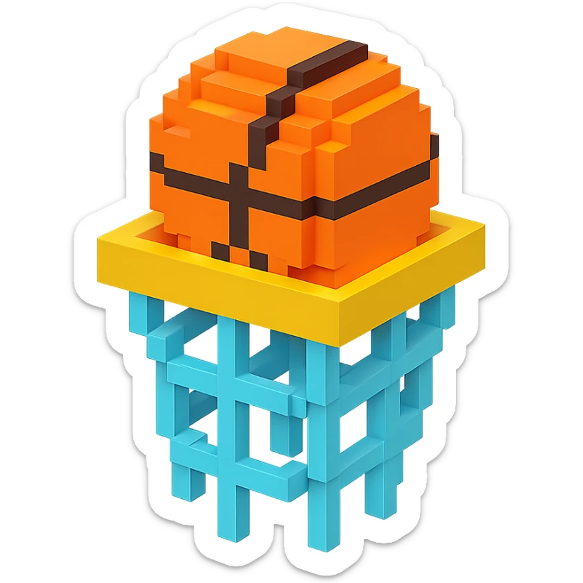 Voxel-style basketball in a net, variation 7 sticker