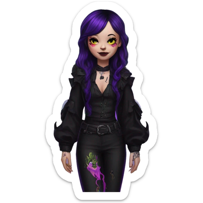 Quirky goth people Afflecks Palace unique attire with dragon bat wings and tattoos neon sticker