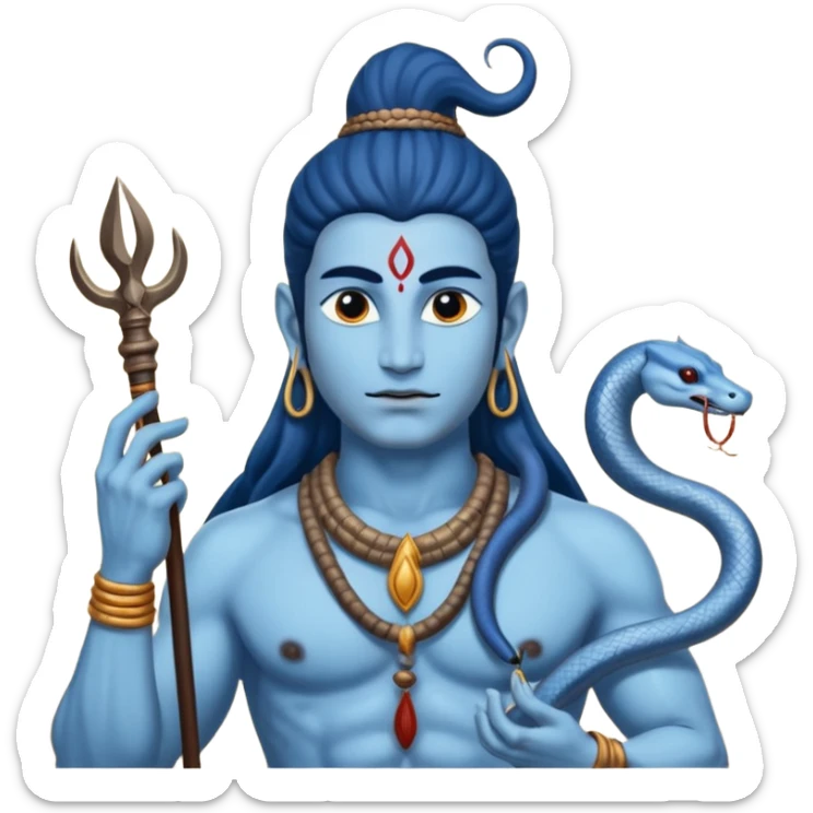 Mahadev real god  shiv not like cartoon  blue body and trishul and and had damru and nack around sanke  sticker