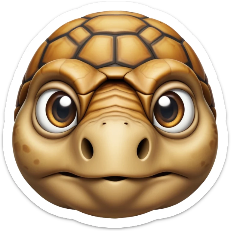 cinematic-tortoise-realistic--emoji,,-wrinkled-wise-face-peering-ahead-with-calm-determination,-cute large-eyes-reflecting-centuries of wisdom, sticker