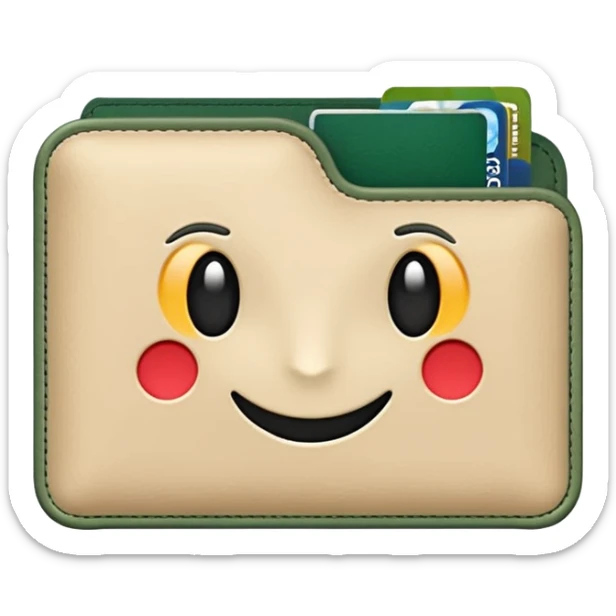 light beige wallet with dark green bills sticking out, no symbols or signs, emoji style sticker