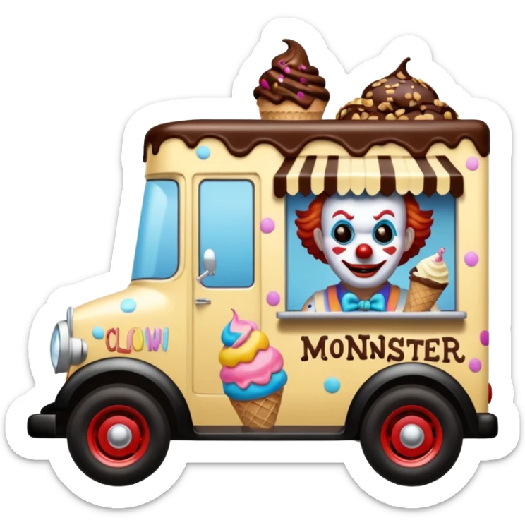 Crazy killer Clown Jenkins 4wd my monster 1924 racing ice cream with chocolate, nuts and sprinkles dream house food truck  sticker
