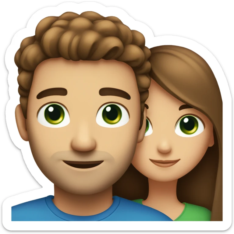Man with brown hair and blue eyes  hugs woman with brown hair and green eyes sticker