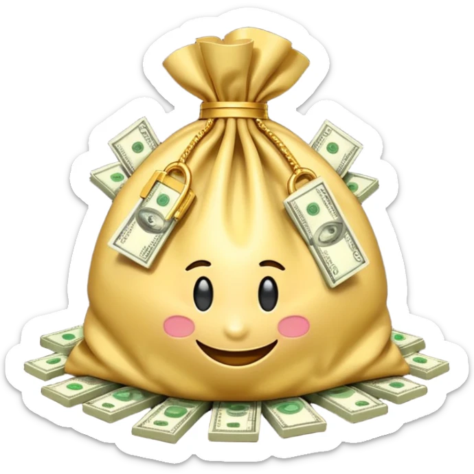 Luxury 3D emoji, overflowing money bag, stacks of cash, premium lighting, rich glossy look, ultra clean, transparent background


 sticker
