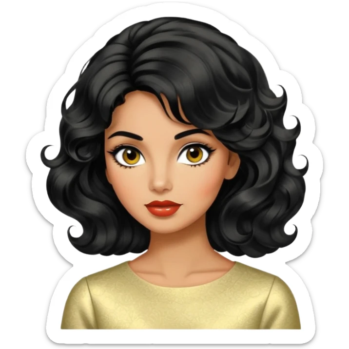 Alluring 1960's mod greek olive skin shiny black wavy textured tousled hair sticker