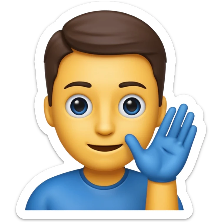 Emoji con una faccia blu giga chad con una mano con un dito che indica il mento sticker