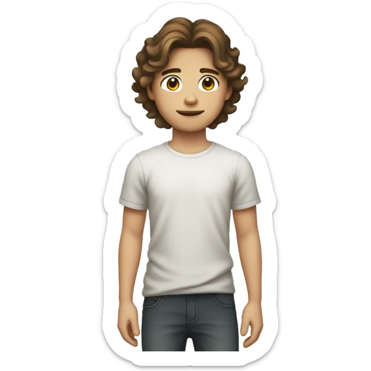 Teenager boy type mexican, White skin, with wavy brown hair (Which go down behind to the nape of the neck), Little bit dezoom sticker