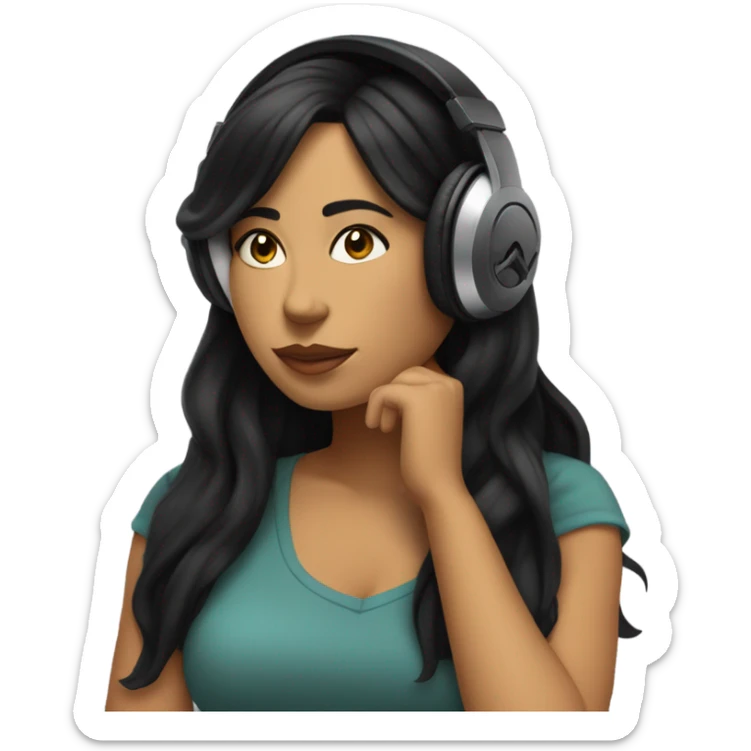 Latina with long black hair listening to Tupac music sticker
