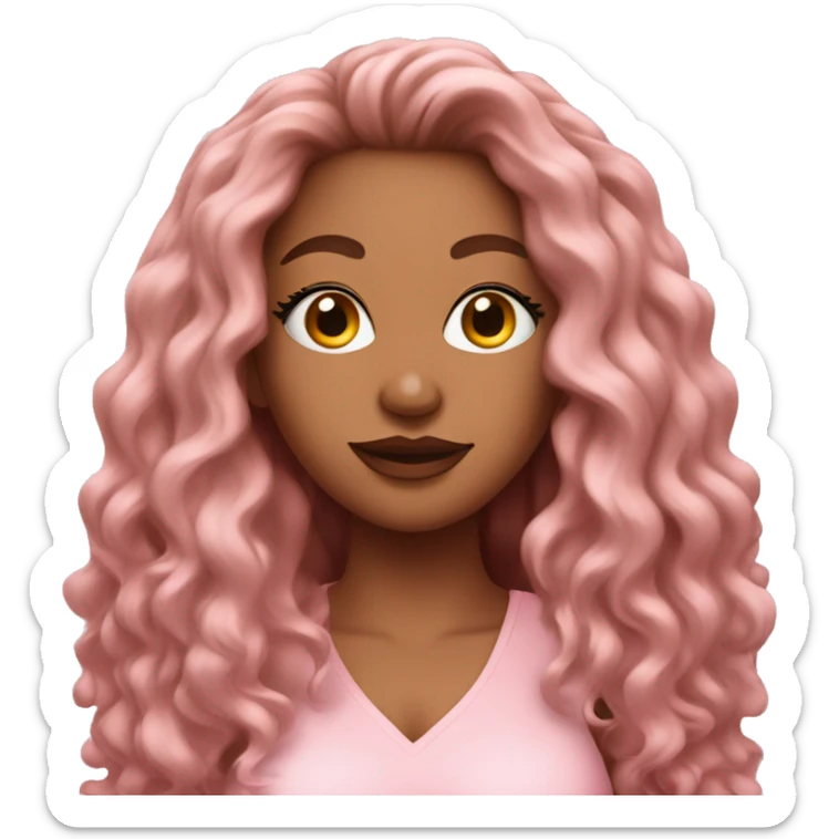 social media influencer with long 4C textured hair, curvaceous body and light pink clothing sticker