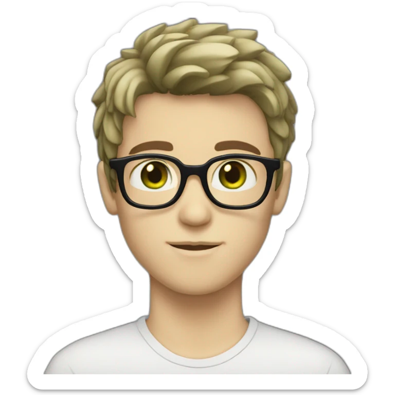 boy with green eyes with glasses shaggy dark hair and dark beard and pale skin sticker
