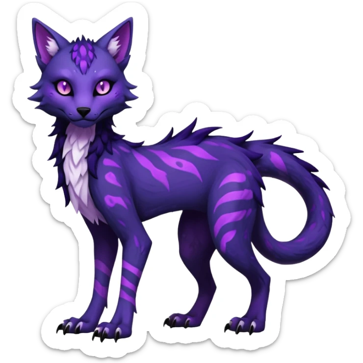 Kawaii dark gloomy ghoulish edgy fantasy ethereal feline-vernid-sergal-monster-fursona animal creature full body with intricate markings  sticker