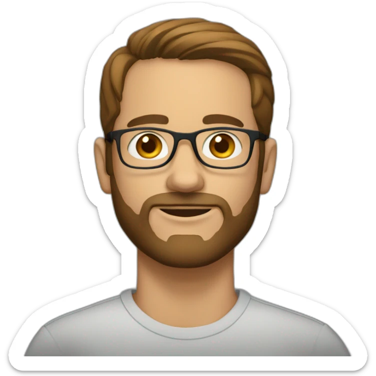 male with a short beard, glasses, brown hair and larger nose sticker