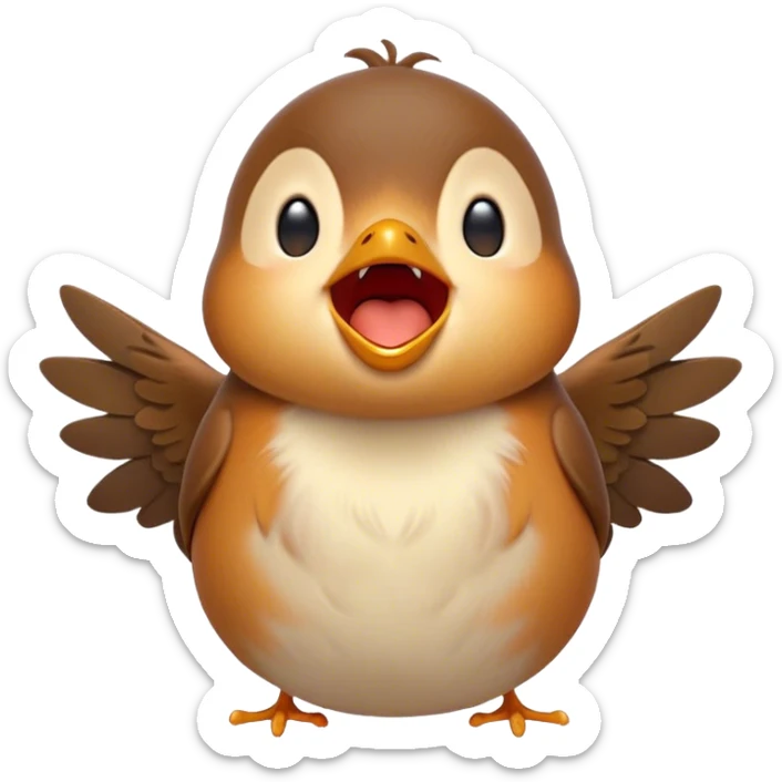 Cinematic Cute Yawning Robin Portrait Emoji, Head tilted slightly with a dramatic, wide-open yawn, showcasing a small, softly feathered body with gently drooping wings and sleepy, half-closed eyes, Simplified yet irresistibly adorable features, highly detailed, glowing with a soft, cozy glow, high shine, relaxed yet expressive, stylized with a dash of whimsical woodland charm, soft glowing outline, capturing the essence of a drowsy yet affectionate robin that appears ready to stretch out for a nap! sticker