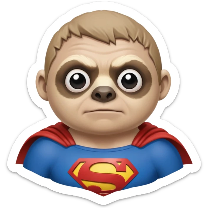Sloth from The Goonies movie character with misshapen face and superman shirt sticker