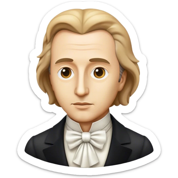 Cinematic Realistic Chopin Pop Culture Emoji, featuring an evocative portrayal of the legendary composer rendered with delicate textures and emotive, dynamic lighting. sticker