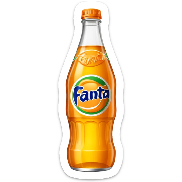 Una botella de cristal con el logo de Fanta con Fanta de limón dentro de color amarillo sticker