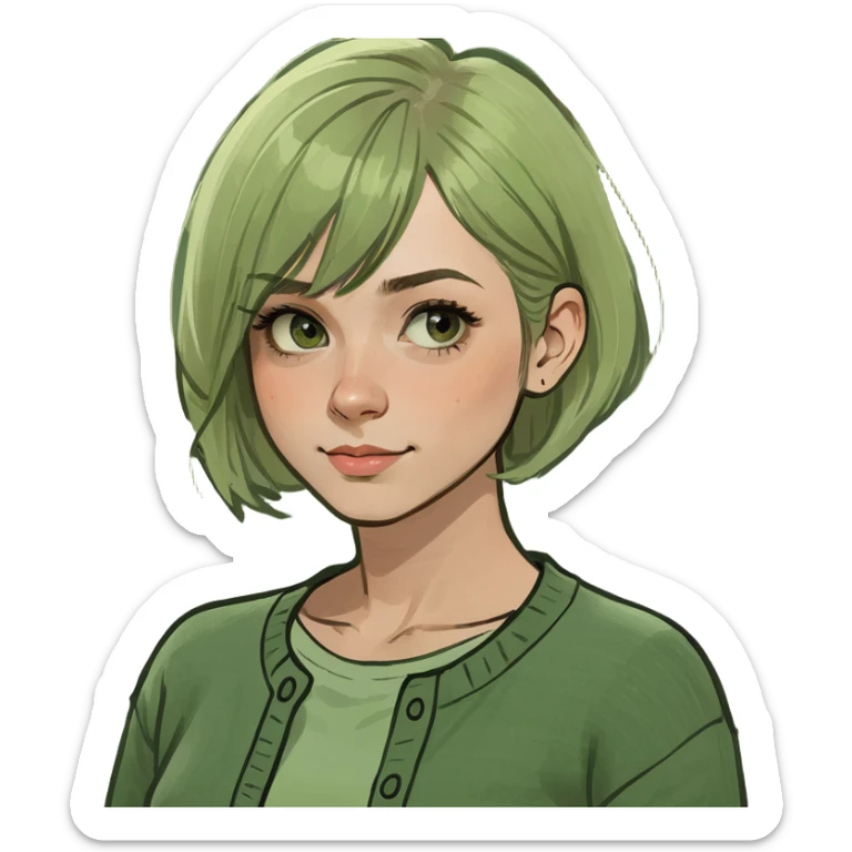 A blonde girl with short hair and brown eyes brigs cardigan sticker