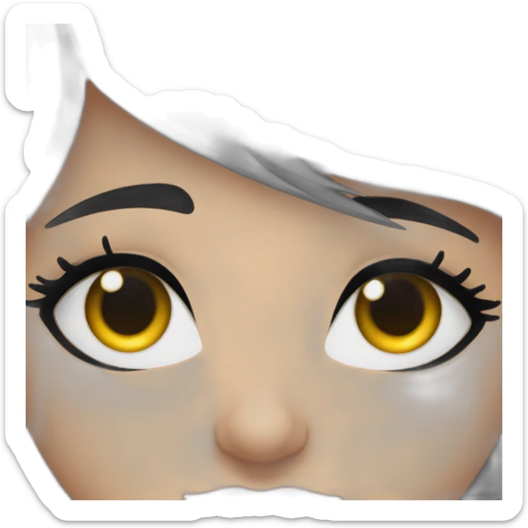 Person with black hair covering one eye with black eyeliner and big eyelashes sticker