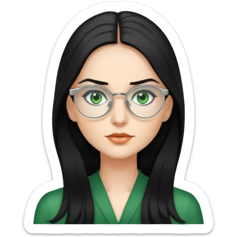 Woman with long, Black hair, Silver Glasses and with green eyes  sticker