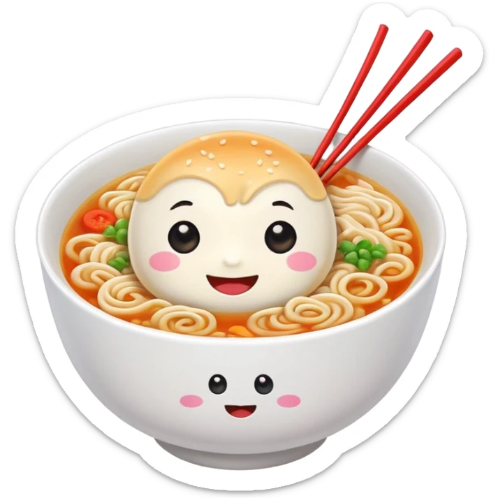 kawaii ramen with cute eyes and smile and 2 chopsticks like its a sticker sticker