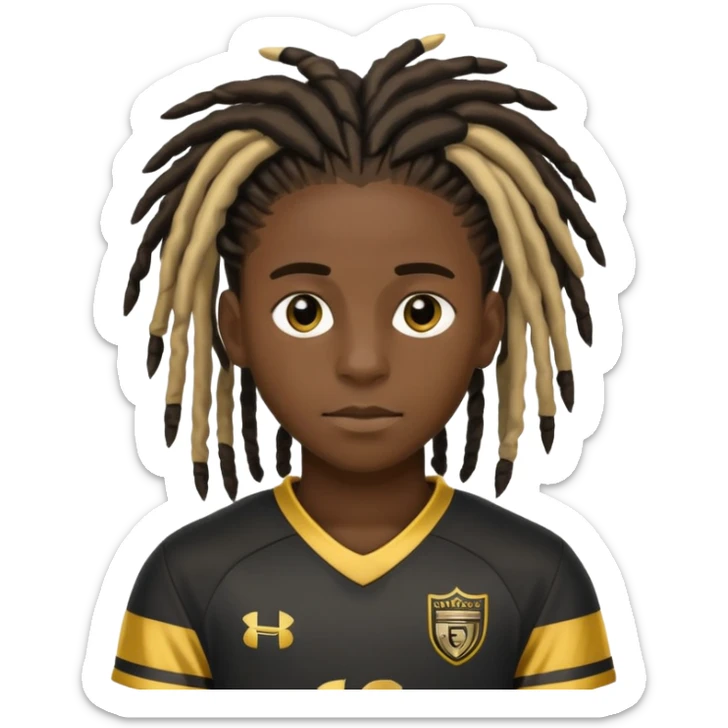 black teenage football player with dreads in black and gold uniform sticker